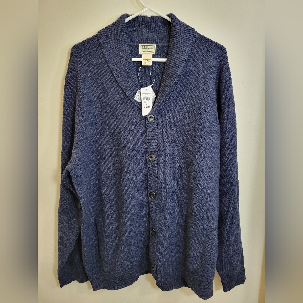 L.L. Bean Lambswool Cardigan Sweater in Mariner Blue, Size XL